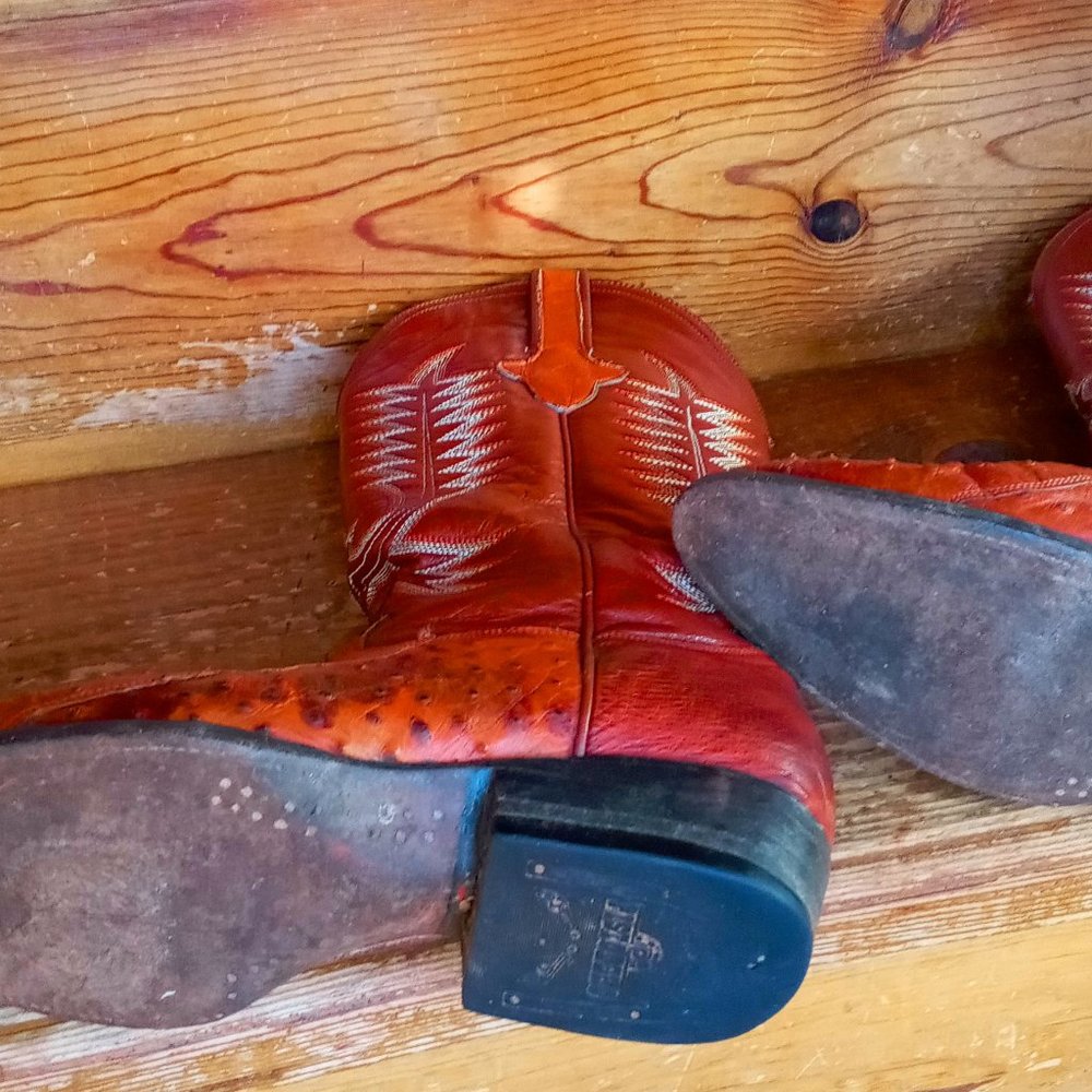 Pistolero Ostrich Boots With Matching Belt Gem